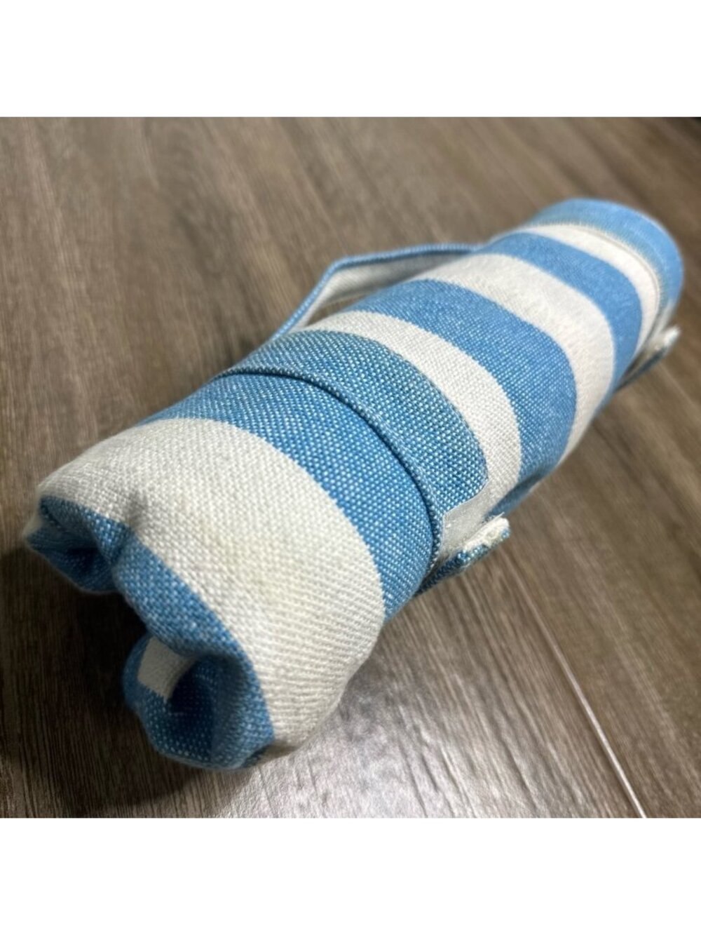 Blue White Cabana Picnic Beach Blanket Packable Cotton Pool Mat